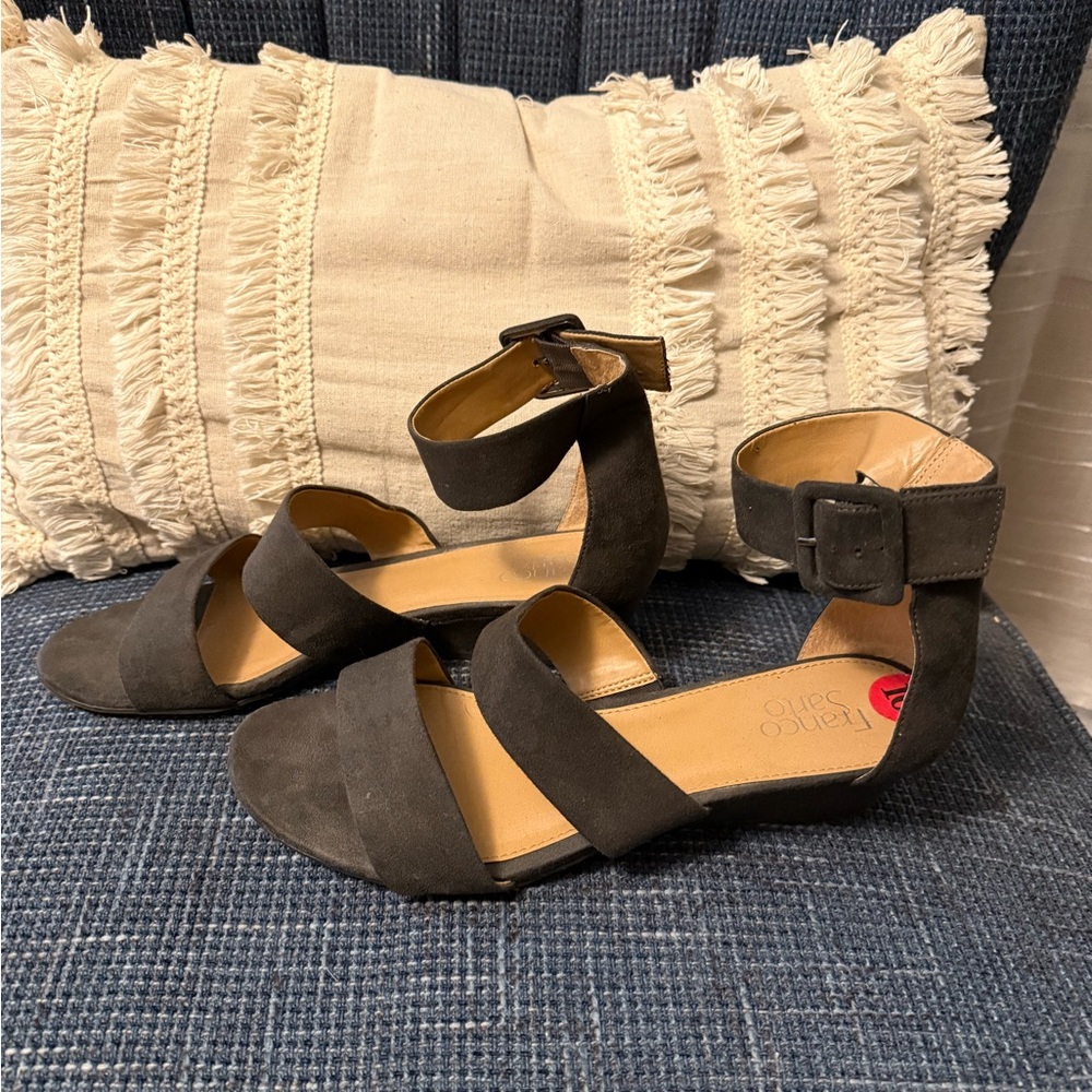 Franco Sarto suede Charcoal Gray 
Ankle Strap Sandals